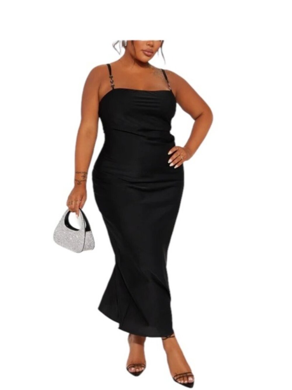 Fashion Nova Satin Elicia Maxi Dress Black Size 3X NWT Special Occasion Prom